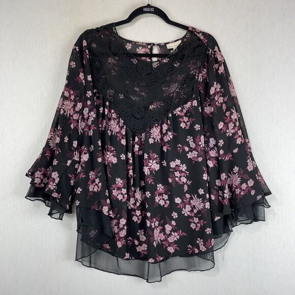 Belle du Jour Top Blouse SZ 1X Dark Black Floral Purple Whimsigoth Gothic Witch - Picture 1 of 10